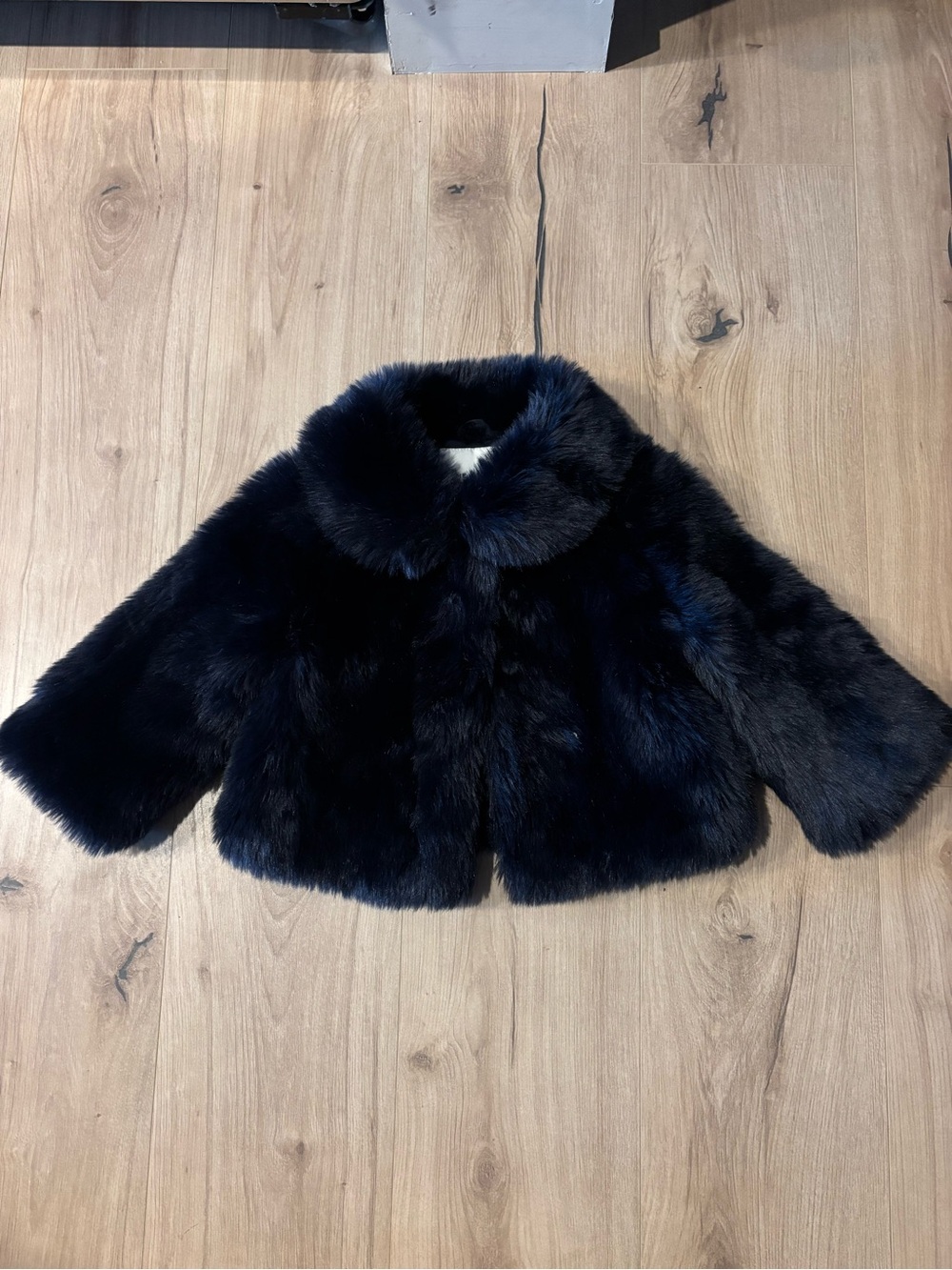Janie and Jack Plush Faux Fur Pea Coat in Navy